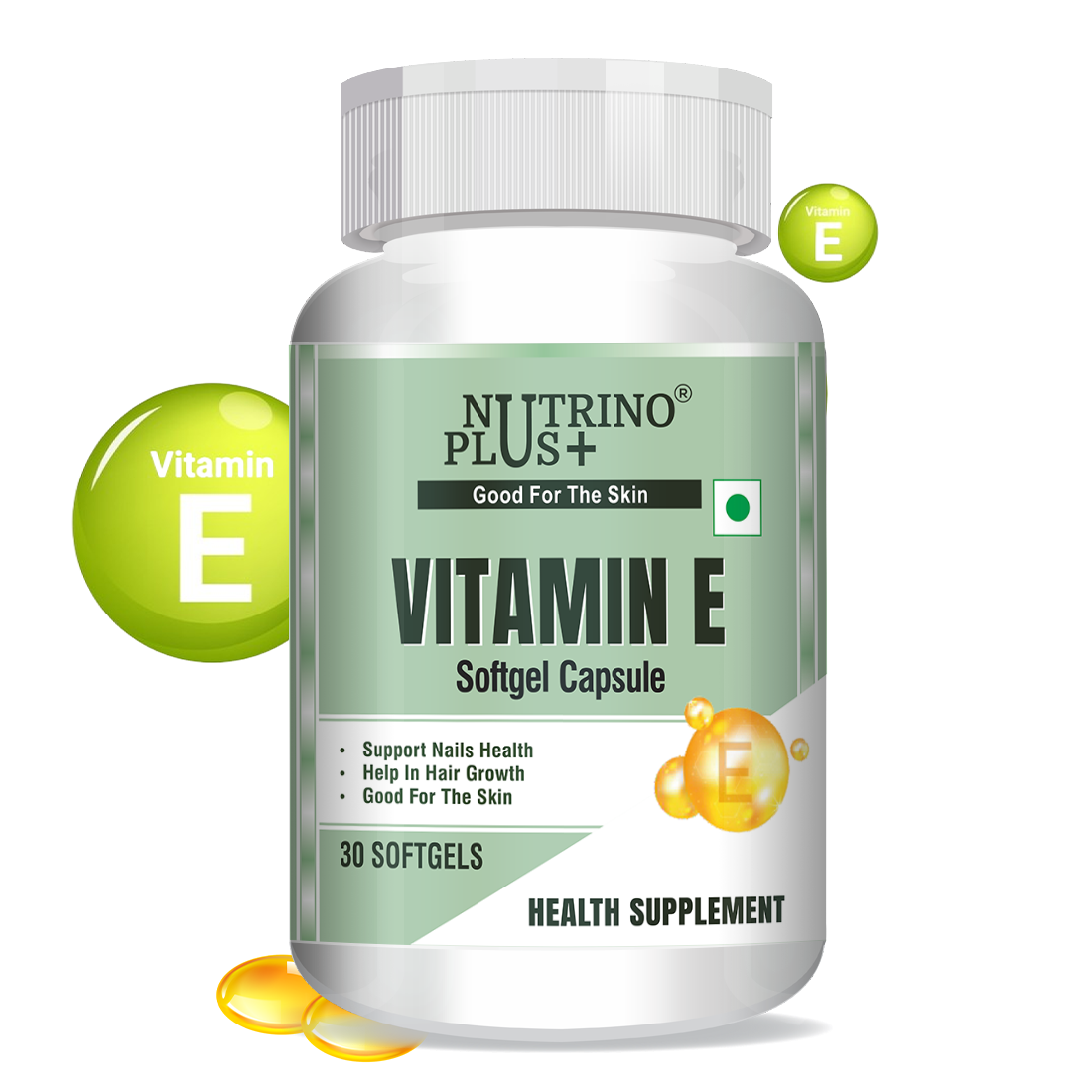 NutrinoPlus Vitamin E Softgel Capsules | Treats Dark Circles, Support Nails Health, Helps in Hair Growth, Good for the Skin