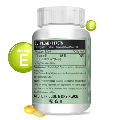 NutrinoPlus Vitamin E Softgel Capsules | Treats Dark Circles, Support Nails Health, Helps in Hair Growth, Good for the Skin