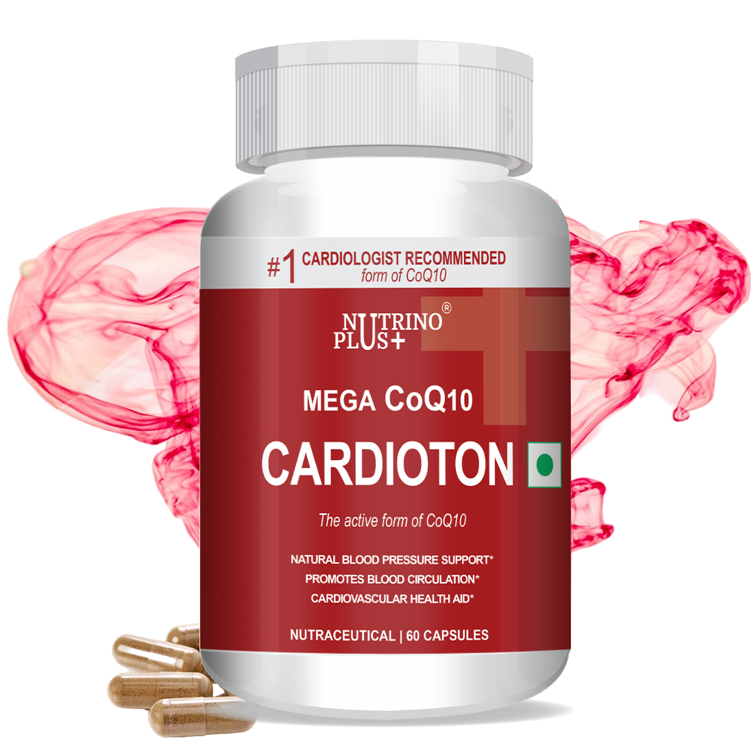 NutrinoPlus Cardioton CoQ10 Heart Health with Arjuna Extract & Moringa | BP Control Herbal Capsules