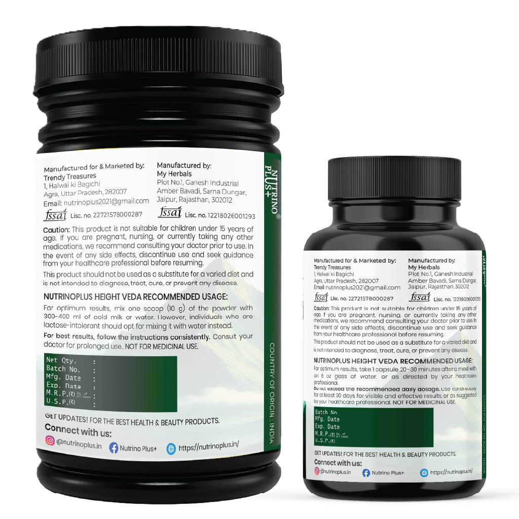 NutrinoPlus Height Veda Combo (Powder + Capsules) | Ayurvedic Height Growth Formula