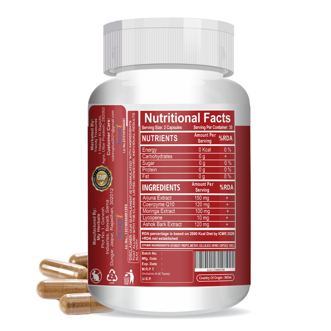 NutrinoPlus Cardioton CoQ10 Heart Health with Arjuna Extract & Moringa | BP Control Herbal Capsules