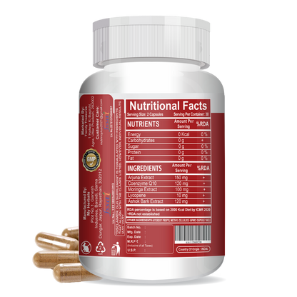 NutrinoPlus Cardioton CoQ10 Heart Health with Arjuna Extract & Moringa | BP Control Herbal Capsules