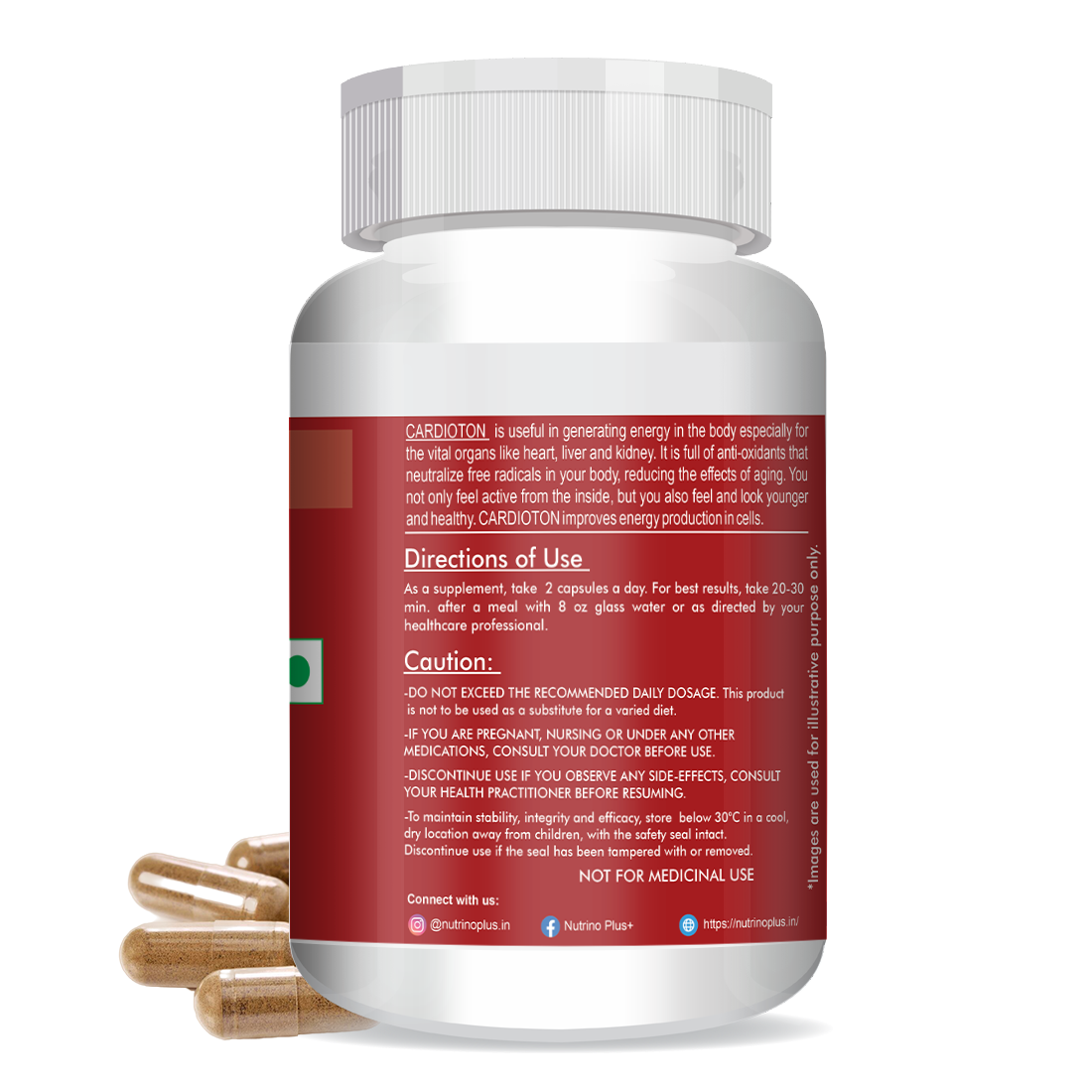 NutrinoPlus Cardioton CoQ10 Heart Health with Arjuna Extract & Moringa | BP Control Herbal Capsules