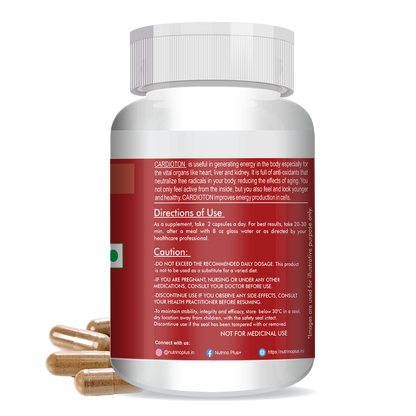NutrinoPlus Cardioton CoQ10 Heart Health with Arjuna Extract & Moringa | BP Control Herbal Capsules