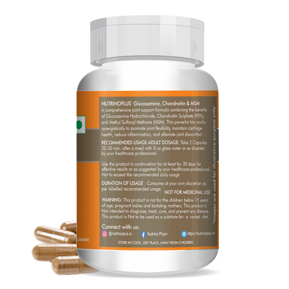NutrinoPlus Glucosamine Chondroitin & MSM | Joint Support Supplement for Men & Women | Relieves Pain, Stiffness & Promotes Bone & Cartilage Health