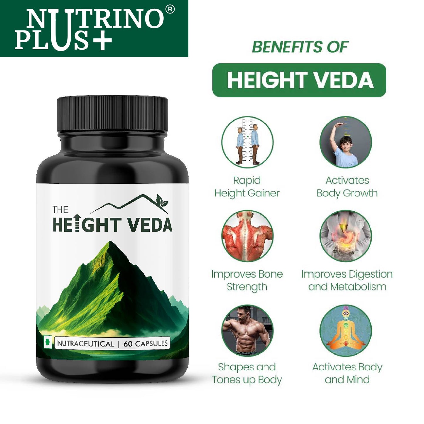NutrinoPlus Height Veda Capsules | Ayurvedic Height Growth Formula